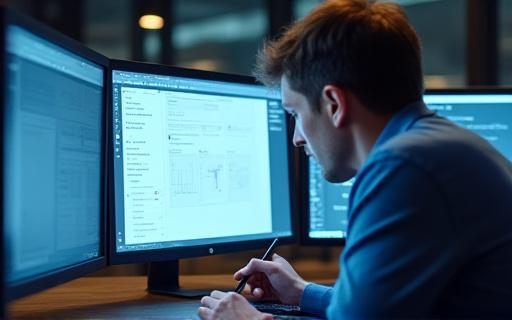 En designer der arbejder med wireframes på en computerskærm