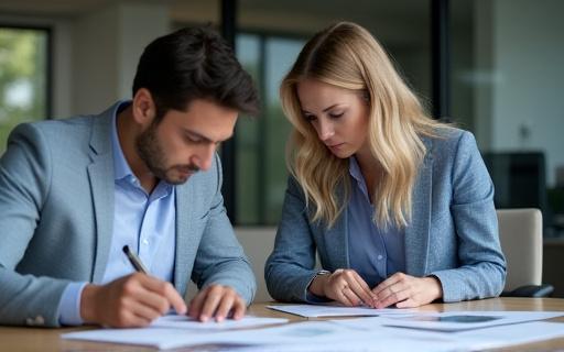 To personer i et møde der diskuterer strategi over et bord